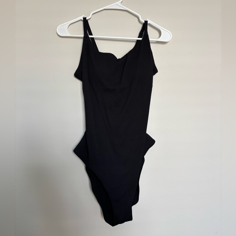Aerie Black One Piece Tie Back Swimsuit - Size: L